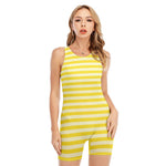 Yellow Striped Pattern Print Sleeveless One Piece Swimsuit