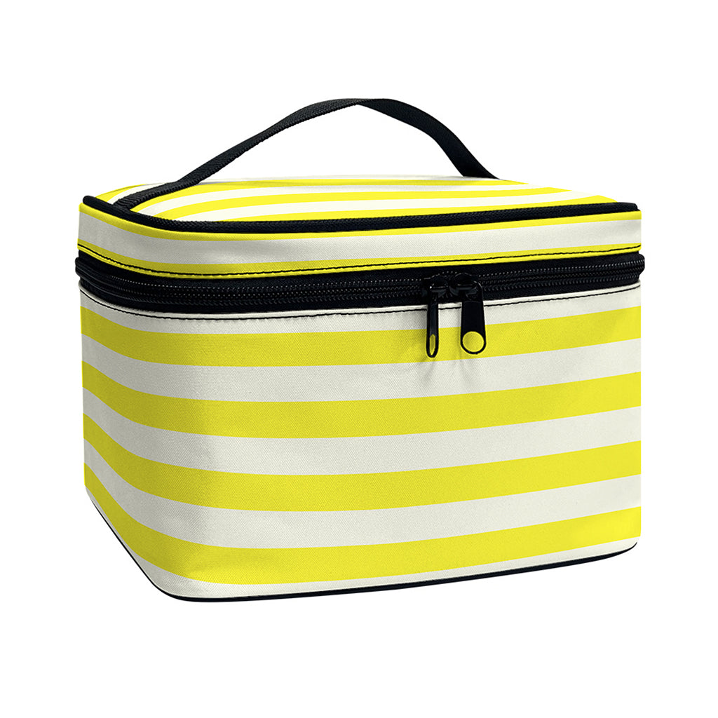 Yellow Striped Pattern Print Travel Makeup Bag
