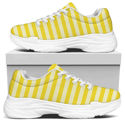 Yellow Striped Pattern Print White Chunky Shoes