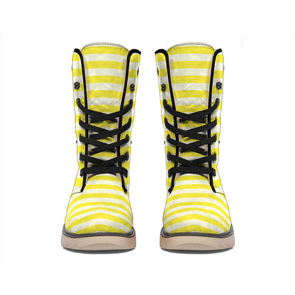 Yellow Striped Pattern Print Winter Boots
