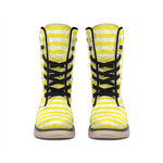 Yellow Striped Pattern Print Winter Boots