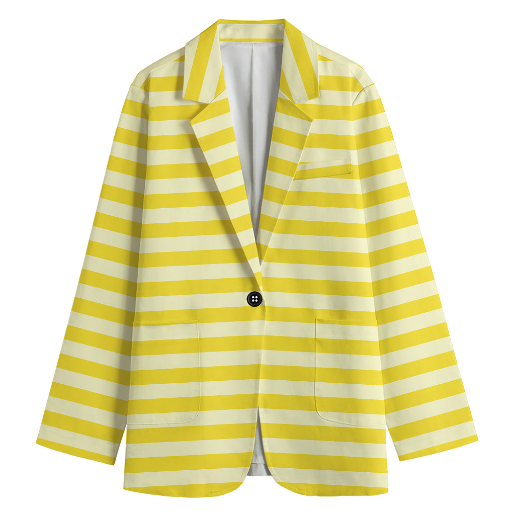 Yellow Striped Pattern Print Women's Cotton Blazer