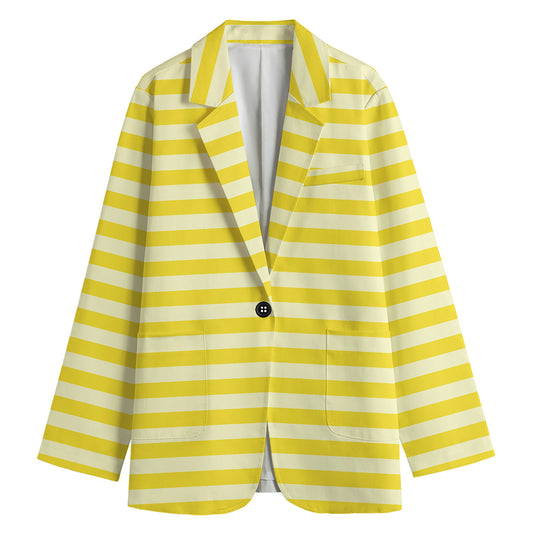Yellow Striped Pattern Print Women's Cotton Blazer