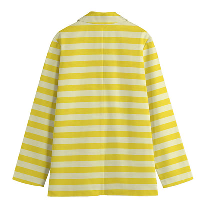 Yellow Striped Pattern Print Women's Cotton Blazer