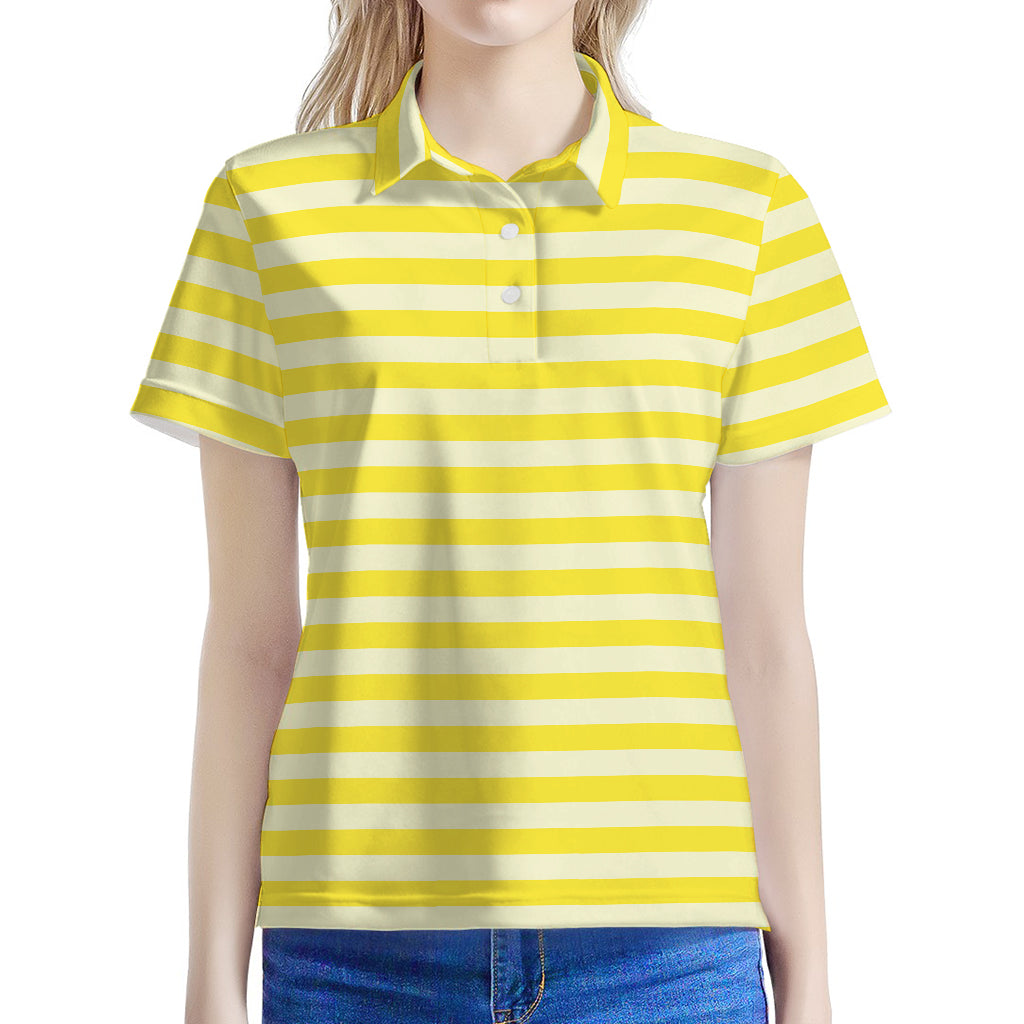 Yellow Striped Pattern Print Women's Polo Shirt