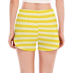 Yellow Striped Pattern Print Women's Split Running Shorts