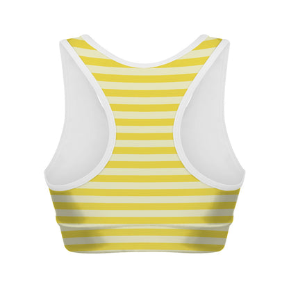 Yellow Striped Pattern Print Women's Sports Bra