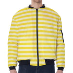 Yellow Striped Pattern Print Zip Sleeve Bomber Jacket