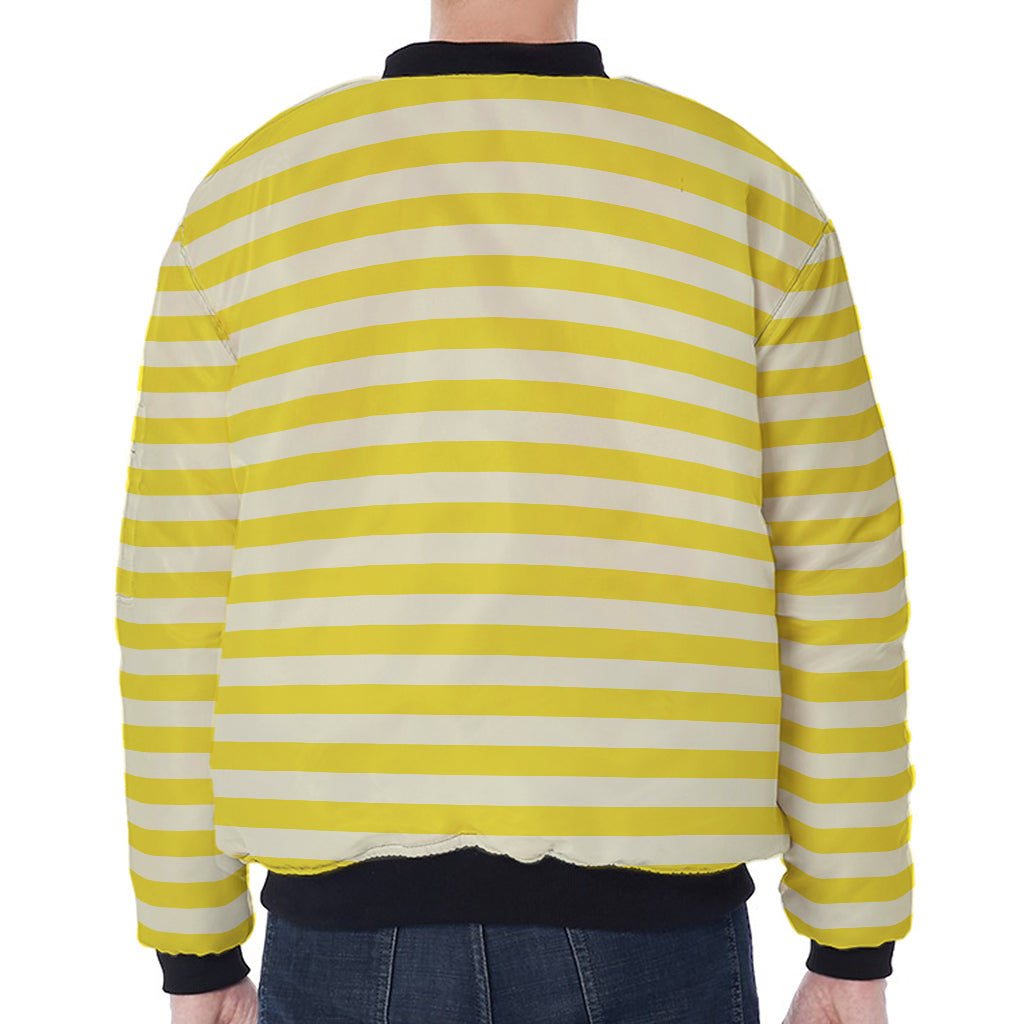 Yellow Striped Pattern Print Zip Sleeve Bomber Jacket
