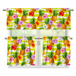 Yellow Striped Pineapple Pattern Print 3 Piece Kitchen Curtains