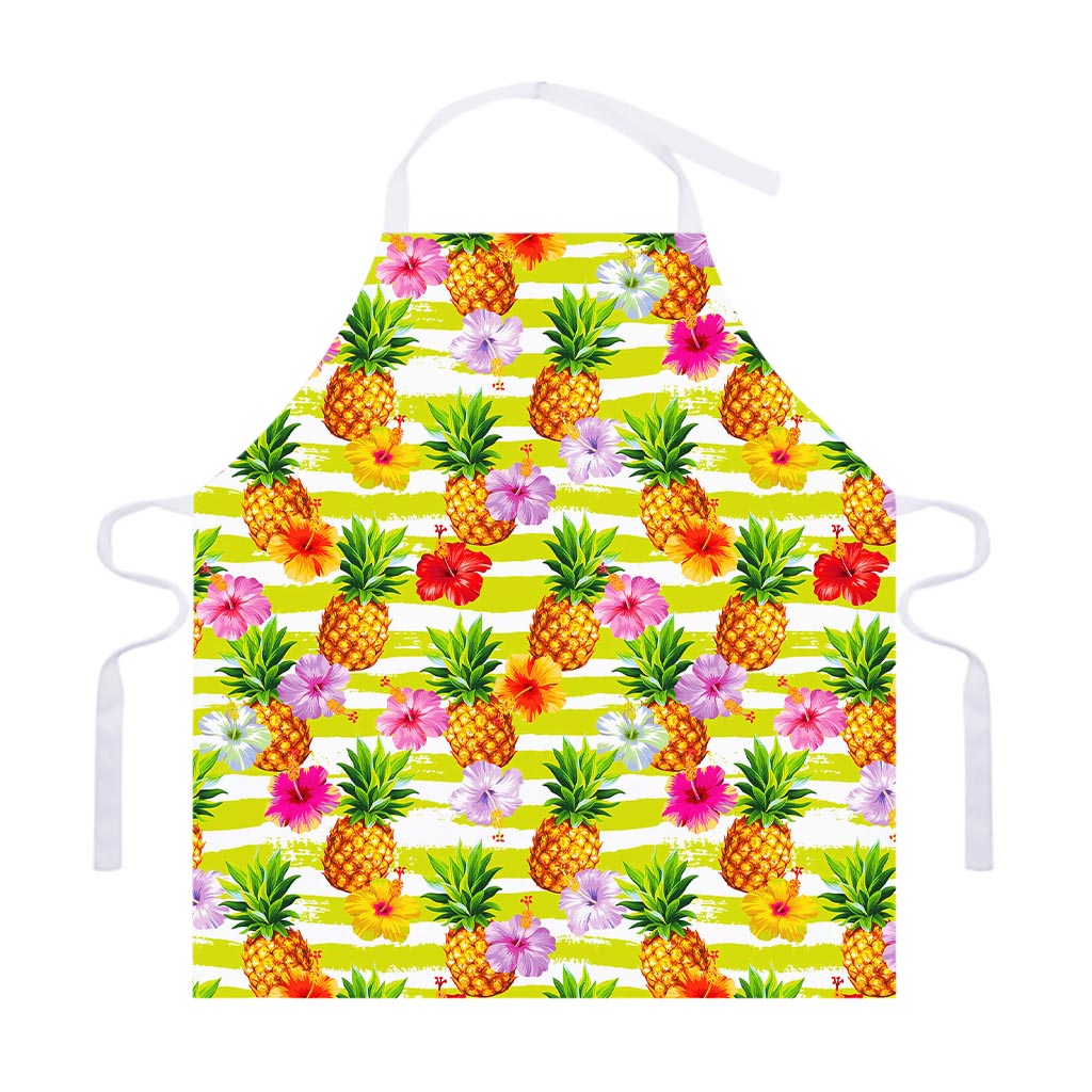 Yellow Striped Pineapple Pattern Print Adjustable Apron