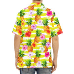 Yellow Striped Pineapple Pattern Print Aloha Shirt