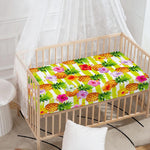 Yellow Striped Pineapple Pattern Print Baby Crib Sheet