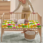 Yellow Striped Pineapple Pattern Print Baby Crib Sheet