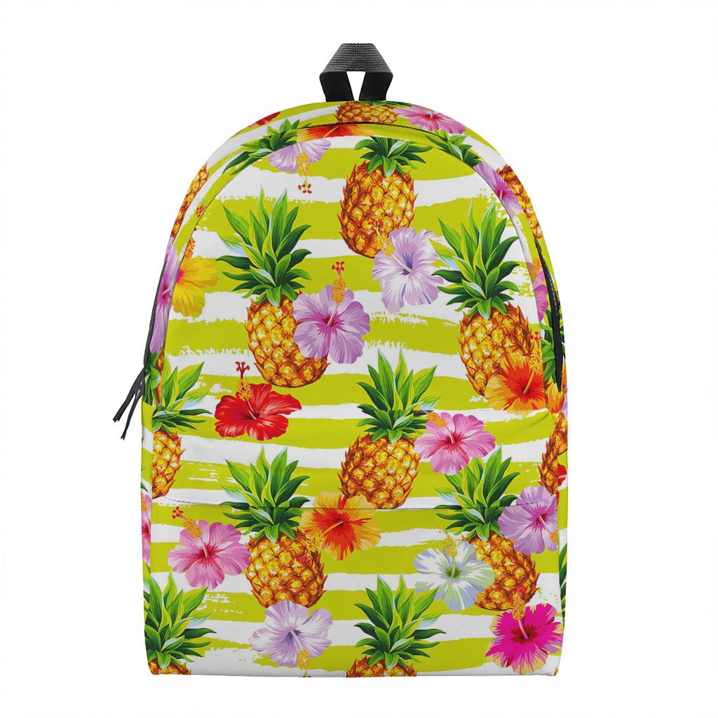 Yellow Striped Pineapple Pattern Print Backpack
