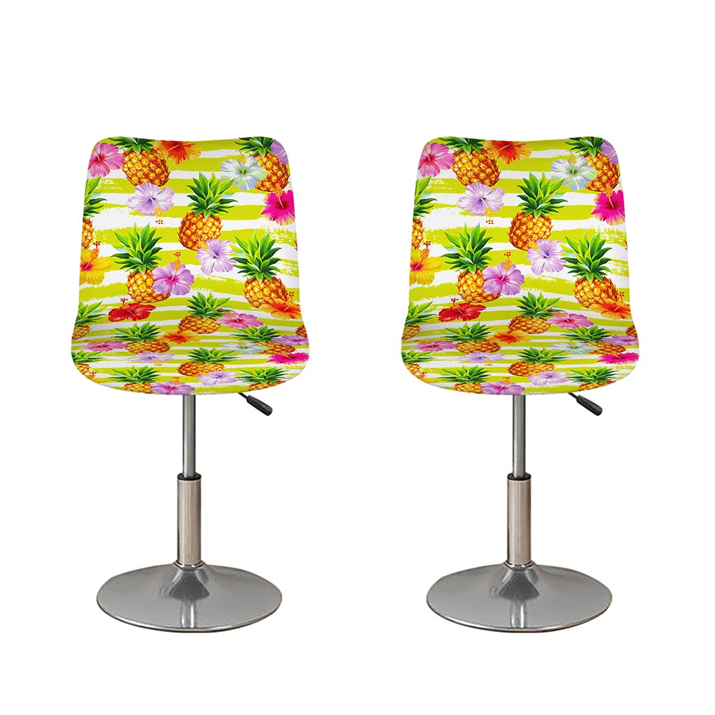 Yellow Striped Pineapple Pattern Print Bar Stool Covers