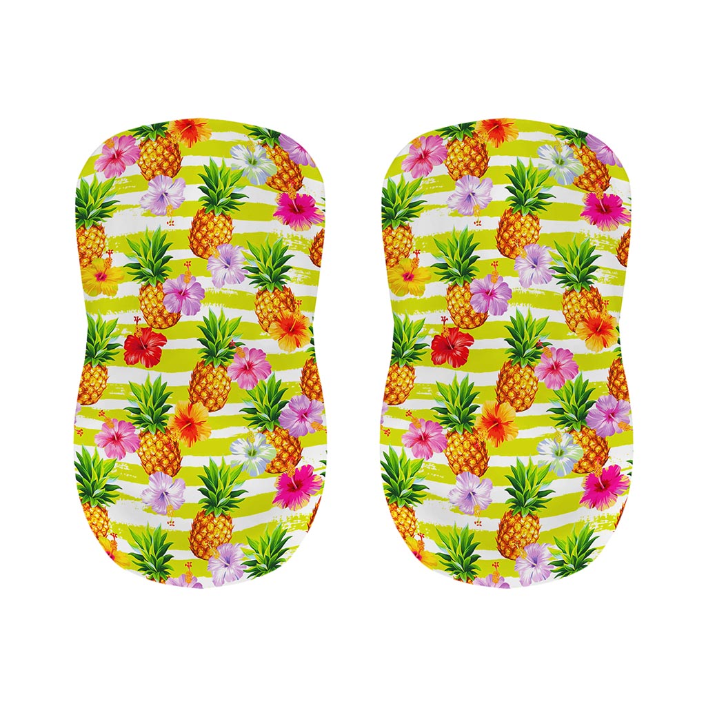 Yellow Striped Pineapple Pattern Print Bar Stool Covers