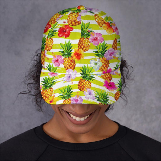 Yellow Striped Pineapple Pattern Print Baseball Cap