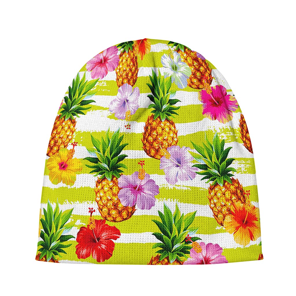 Yellow Striped Pineapple Pattern Print Beanie