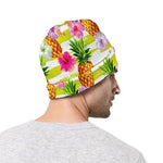 Yellow Striped Pineapple Pattern Print Beanie