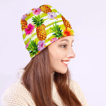 Yellow Striped Pineapple Pattern Print Beanie