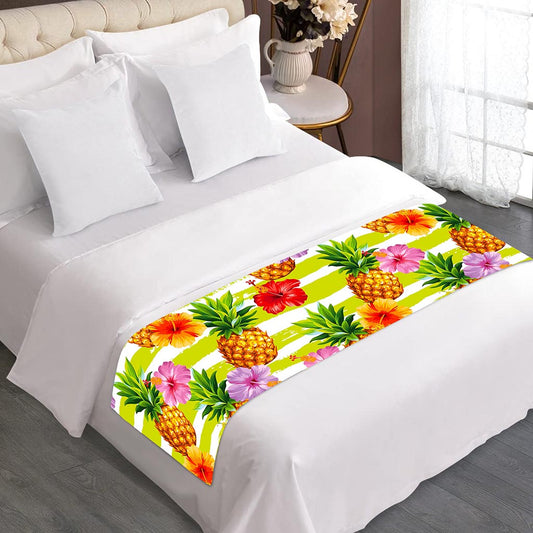 Yellow Striped Pineapple Pattern Print Bed Runner
