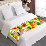 Yellow Striped Pineapple Pattern Print Bed Runner