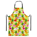 Yellow Striped Pineapple Pattern Print Bib Apron With Pocket