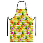 Yellow Striped Pineapple Pattern Print Bib Apron With Pocket
