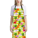 Yellow Striped Pineapple Pattern Print Bib Apron With Pocket
