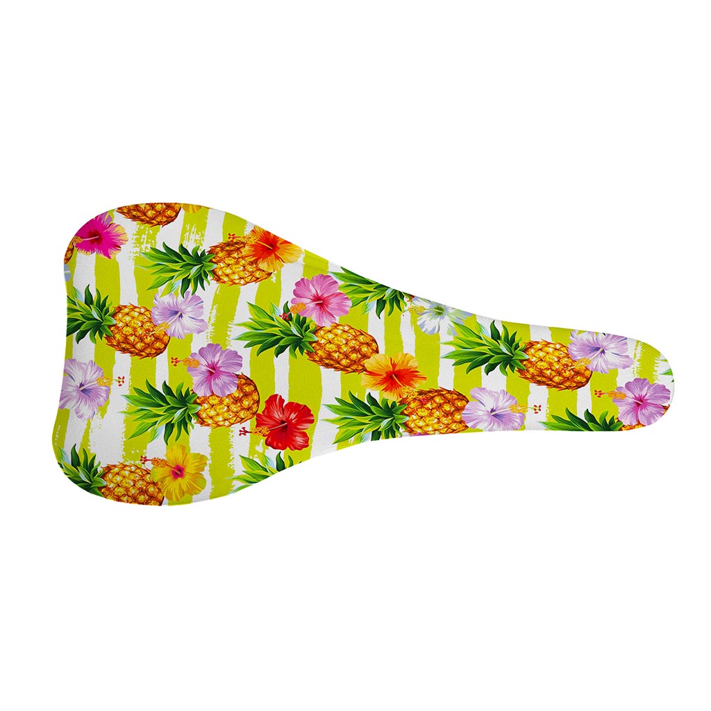 Yellow Striped Pineapple Pattern Print Bicycle Seat Cover