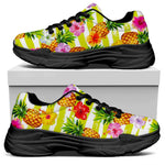 Yellow Striped Pineapple Pattern Print Black Chunky Shoes