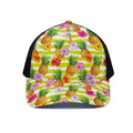 Yellow Striped Pineapple Pattern Print Black Mesh Trucker Hat