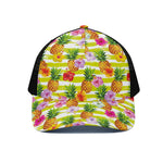 Yellow Striped Pineapple Pattern Print Black Mesh Trucker Cap