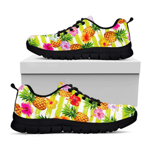 Yellow Striped Pineapple Pattern Print Black Running Shoes