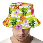 Yellow Striped Pineapple Pattern Print Bucket Hat