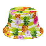 Yellow Striped Pineapple Pattern Print Bucket Hat