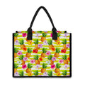 Yellow Striped Pineapple Pattern Print Canvas Tote Bag