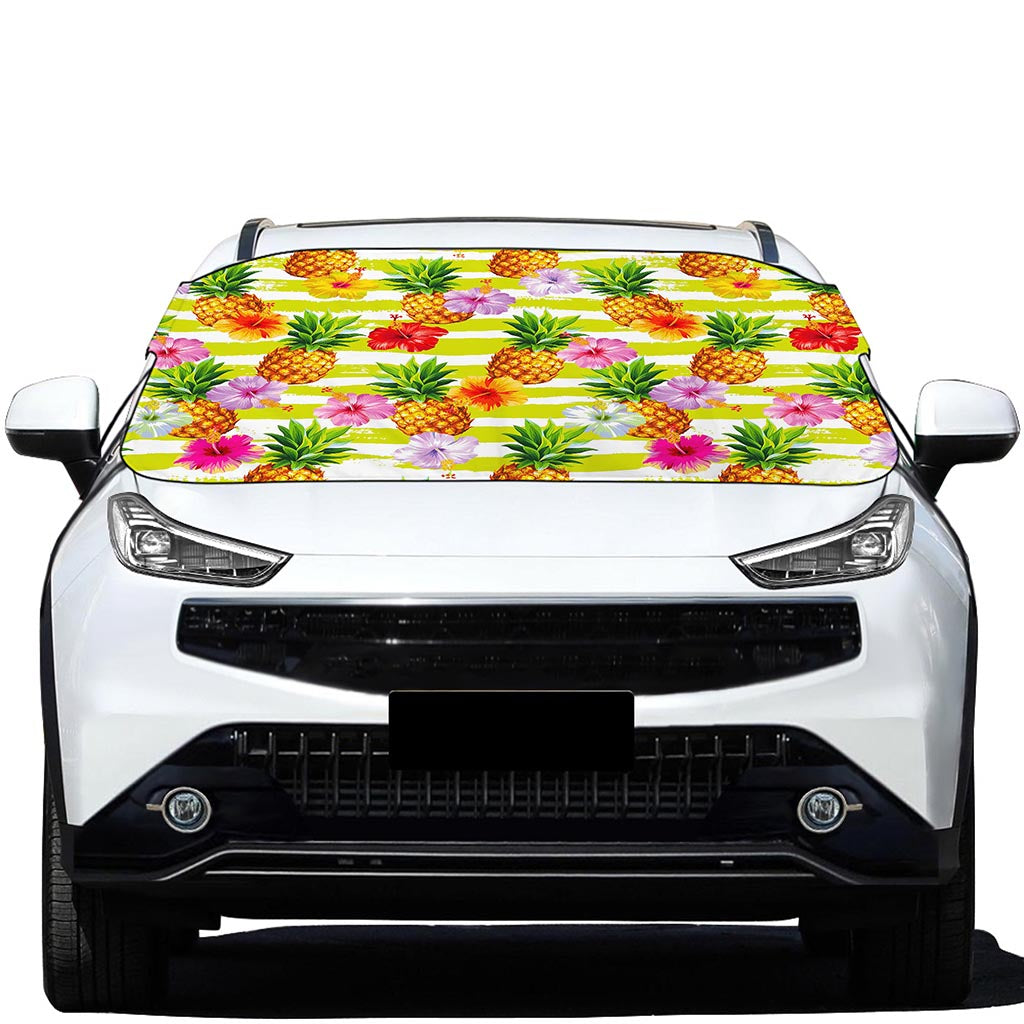 Yellow Striped Pineapple Pattern Print Car Windshield Snow Cover