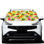 Yellow Striped Pineapple Pattern Print Car Windshield Snow Cover