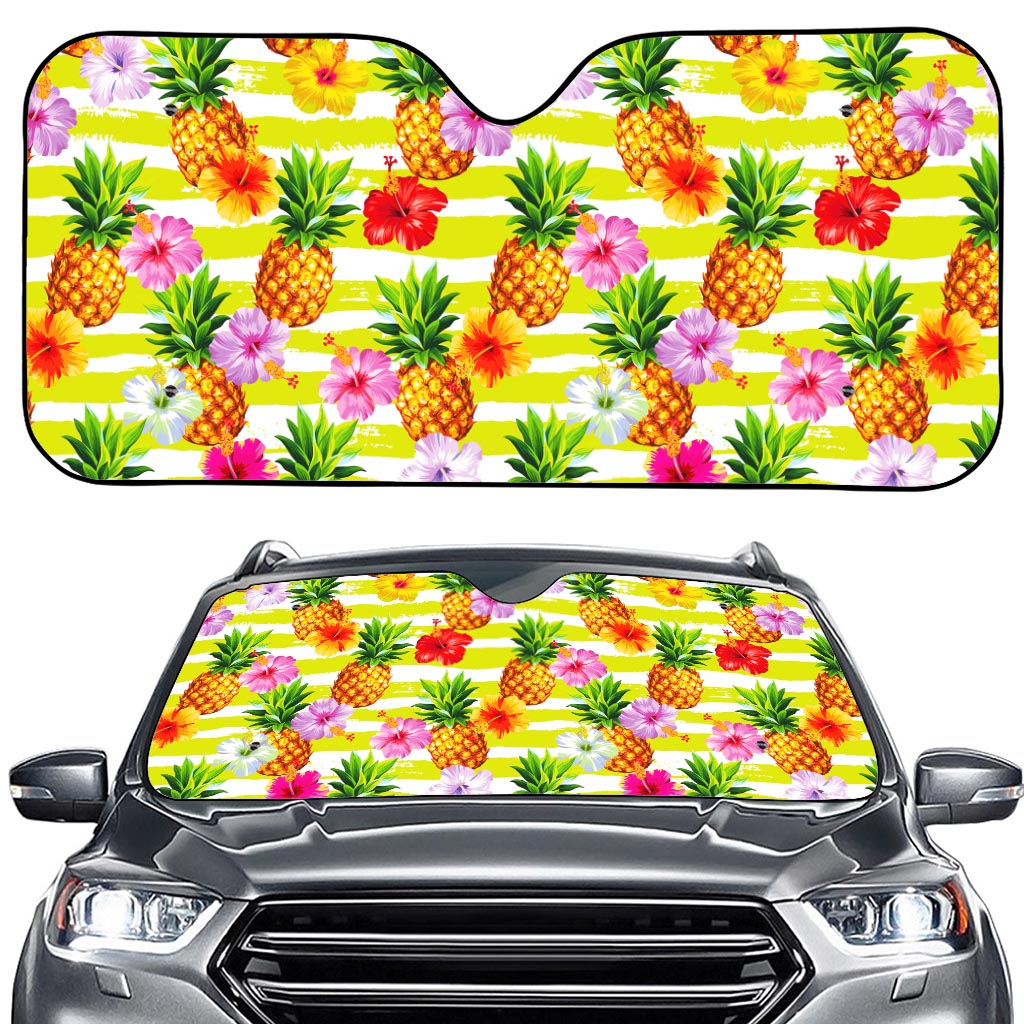 Yellow Striped Pineapple Pattern Print Car Windshield Sun Shade