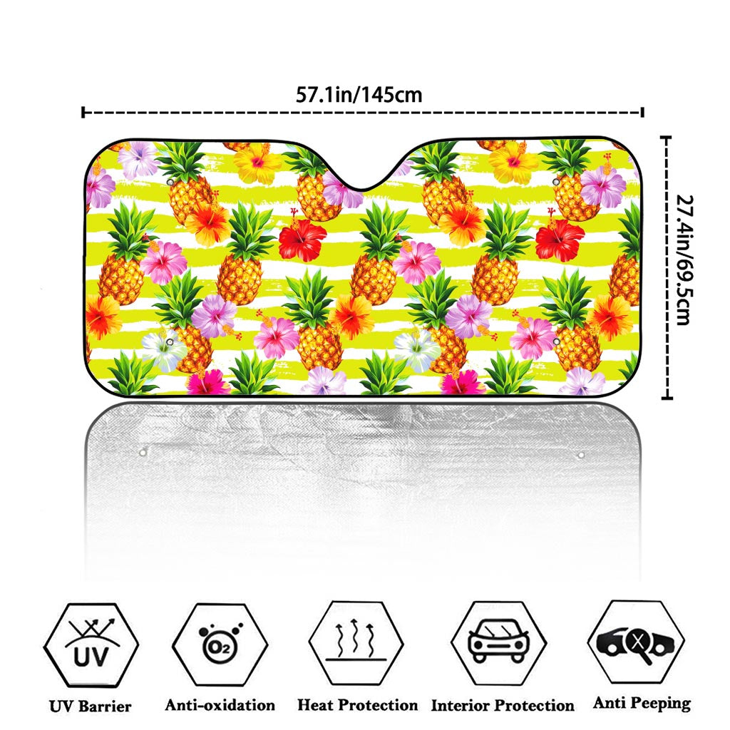 Yellow Striped Pineapple Pattern Print Car Windshield Sun Shade