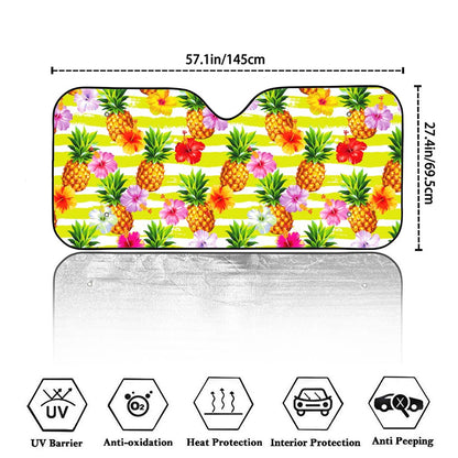 Yellow Striped Pineapple Pattern Print Car Windshield Sun Shade