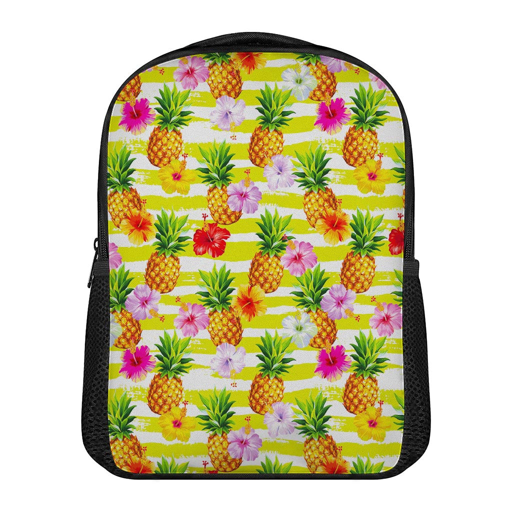 Yellow Striped Pineapple Pattern Print Casual Backpack