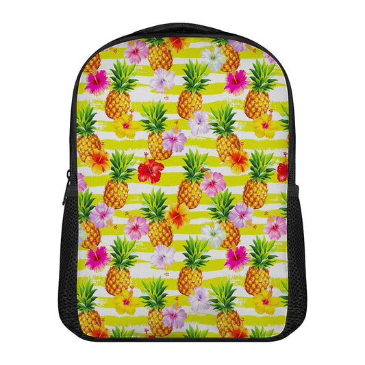 Yellow Striped Pineapple Pattern Print Casual Backpack
