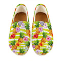 Yellow Striped Pineapple Pattern Print Casual Shoes
