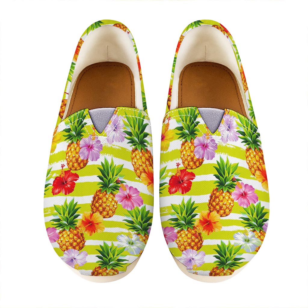 Yellow Striped Pineapple Pattern Print Casual Shoes