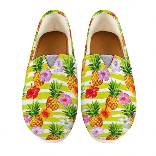 Yellow Striped Pineapple Pattern Print Casual Shoes