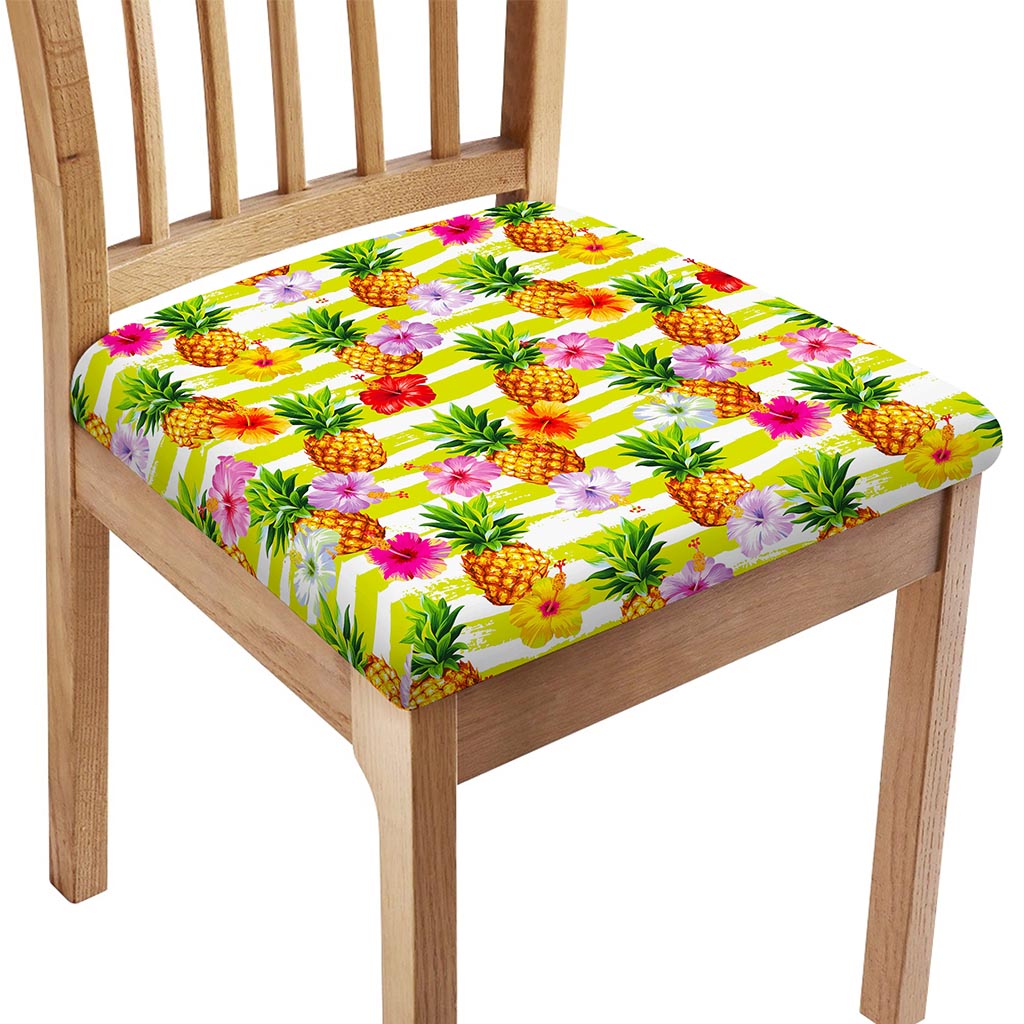 Yellow Striped Pineapple Pattern Print Chair Cushion Cover