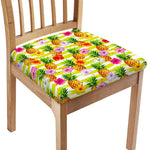 Yellow Striped Pineapple Pattern Print Chair Cushion Cover